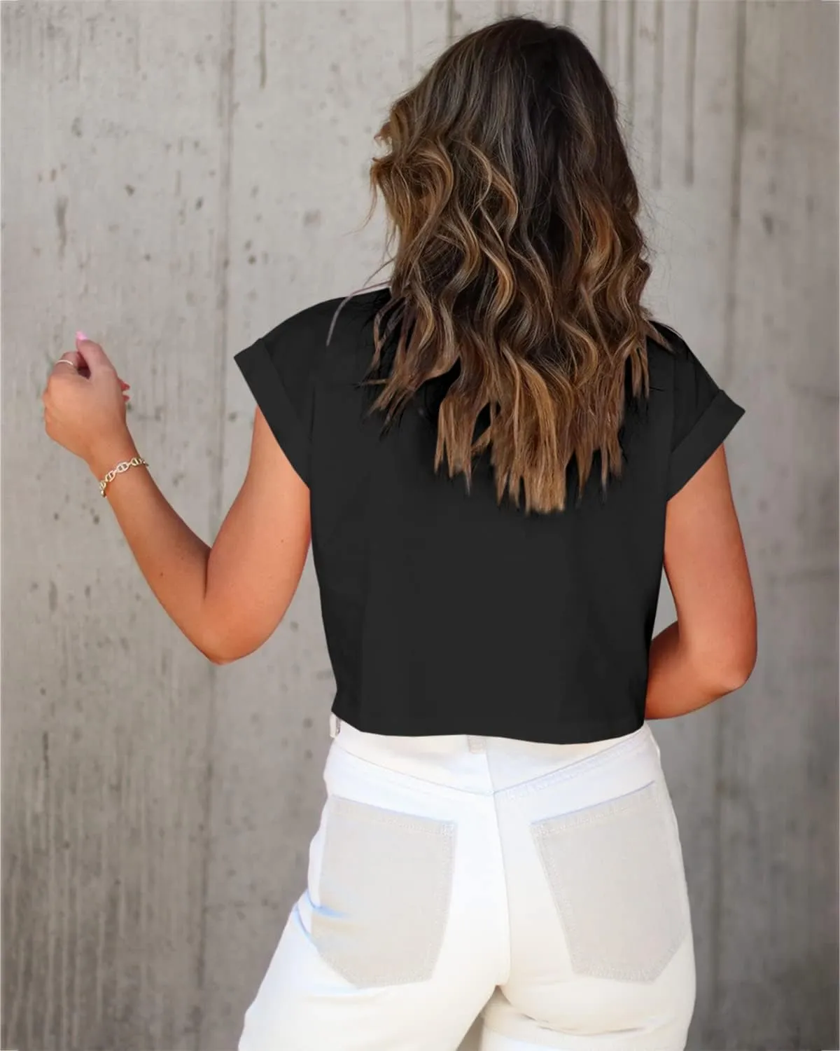 LCXWFE Women Summer Crop Tops Casual Round Neck Cropped T Shirt Solid Color Basic Tees