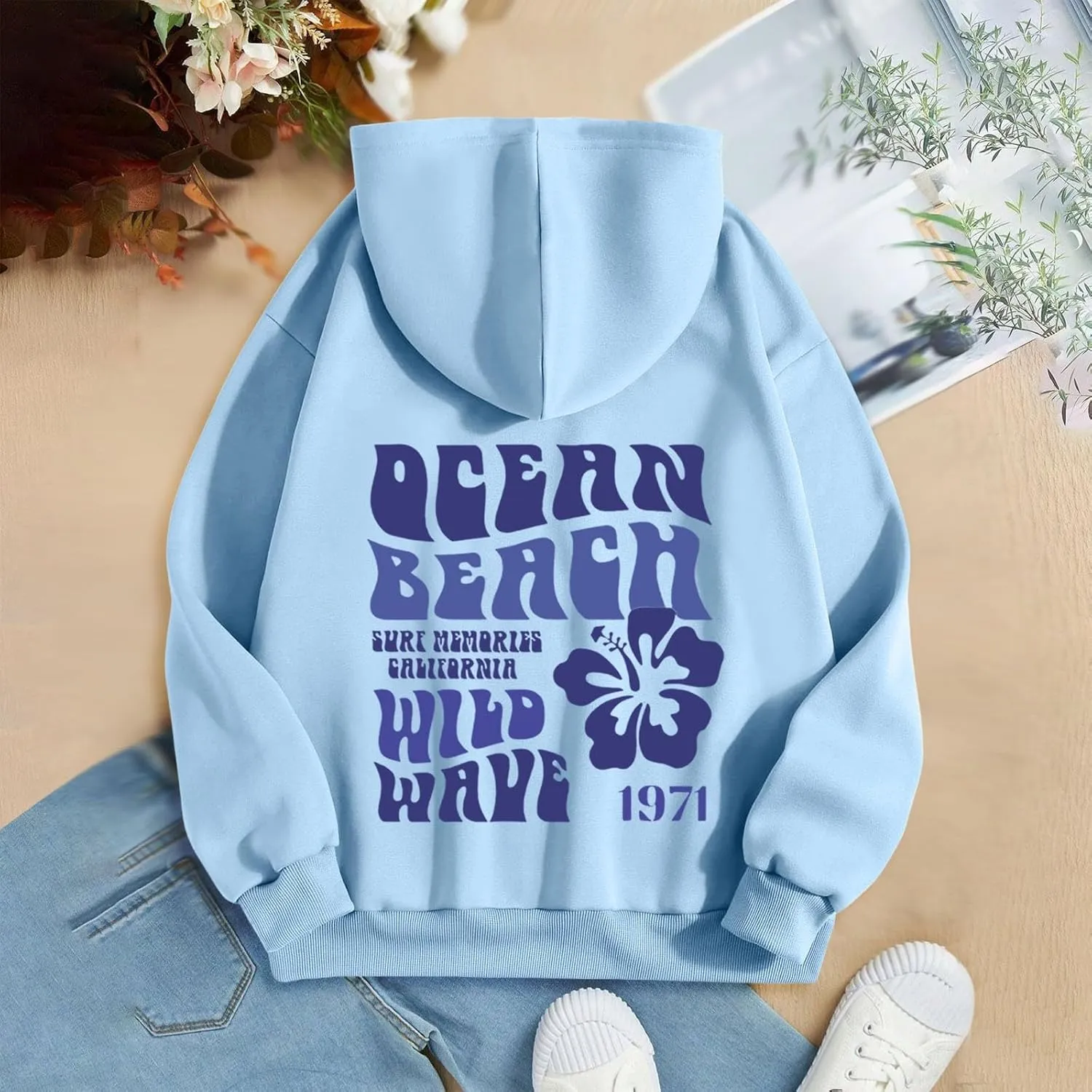 Let'S Be Happy Together Oversized Hoodies For Women Casual Long Sleeve Letter Printed Pullover Hooded Pocket Hoodie