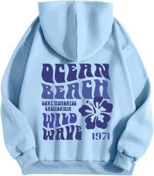 Let'S Be Happy Together Oversized Hoodies For Women Casual Long Sleeve Letter Printed Pullover Hooded Pocket Hoodie