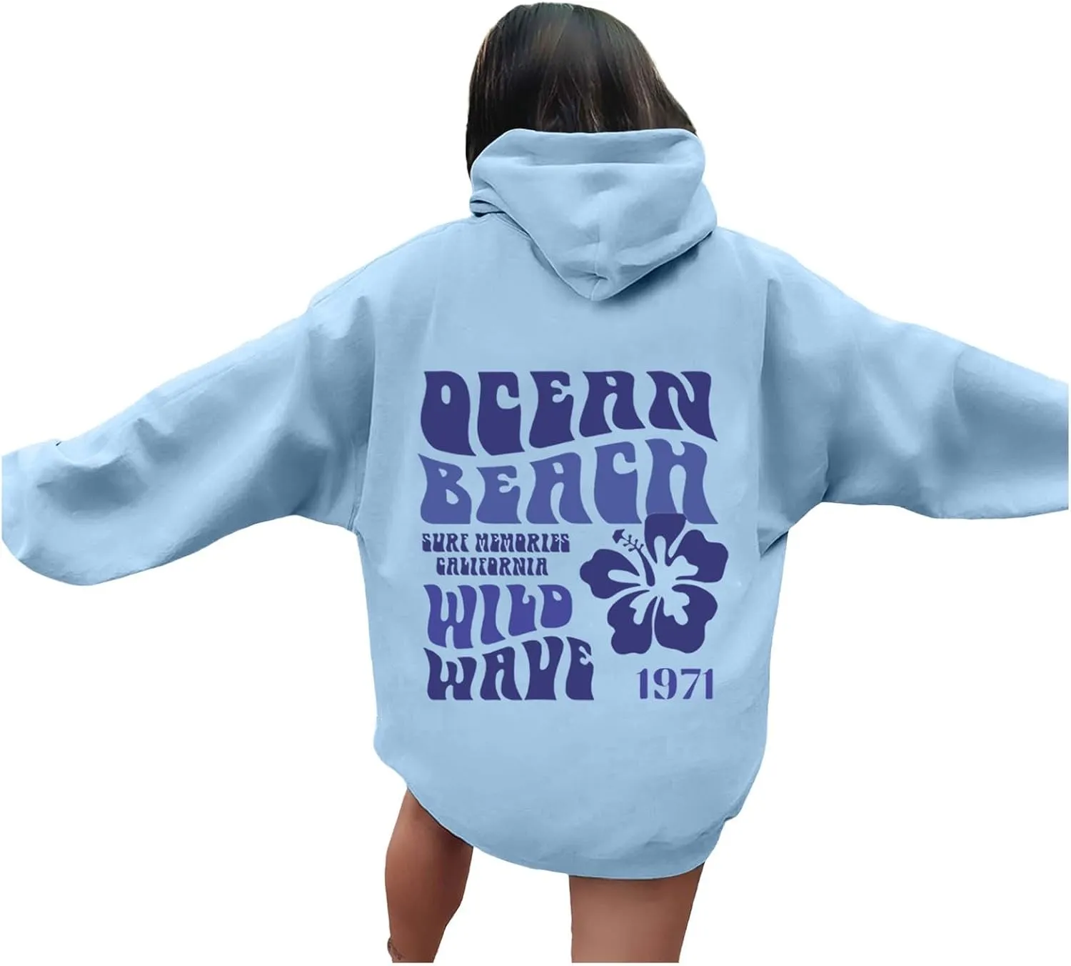 Let'S Be Happy Together Oversized Hoodies For Women Casual Long Sleeve Letter Printed Pullover Hooded Pocket Hoodie
