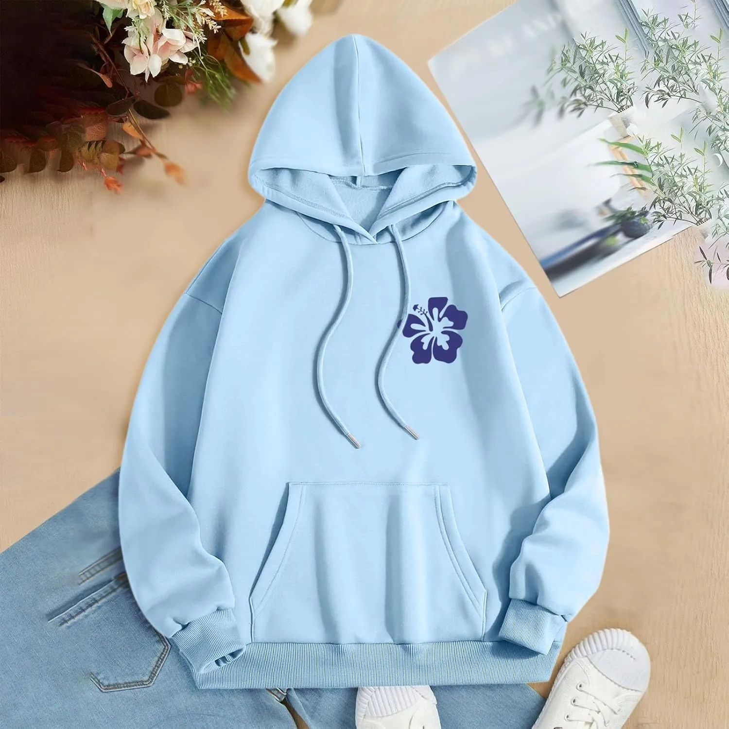 Let'S Be Happy Together Oversized Hoodies For Women Casual Long Sleeve Letter Printed Pullover Hooded Pocket Hoodie