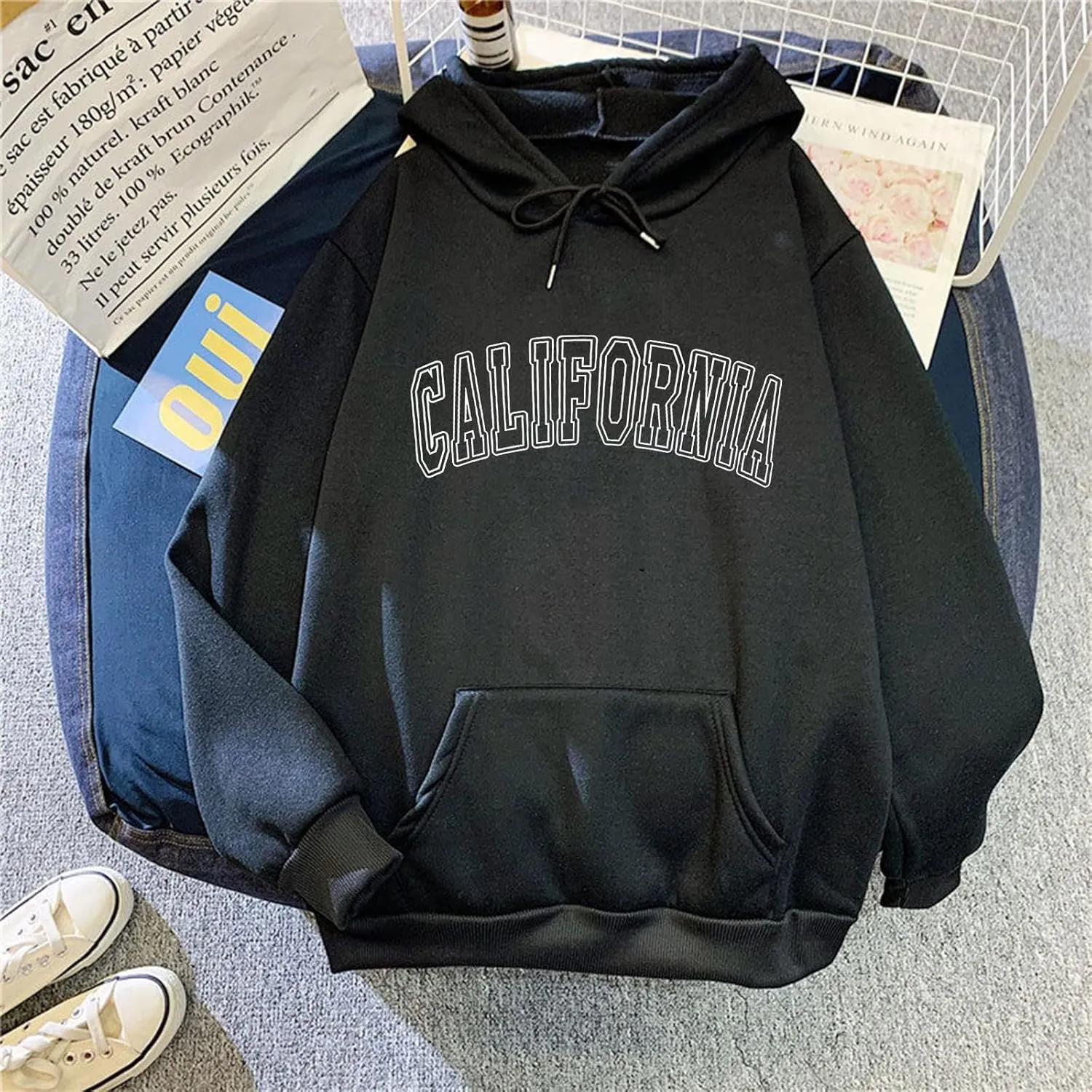 Letter Graphic Print Hoodies for Women Oversized Hooded Sweatshirt Pullover Fall Casual Long Sleeve Blouse Tops