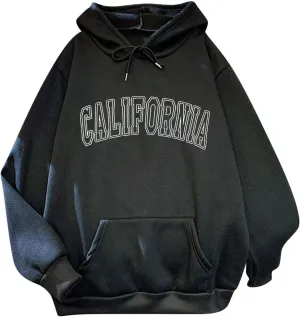 Letter Graphic Print Hoodies for Women Oversized Hooded Sweatshirt Pullover Fall Casual Long Sleeve Blouse Tops