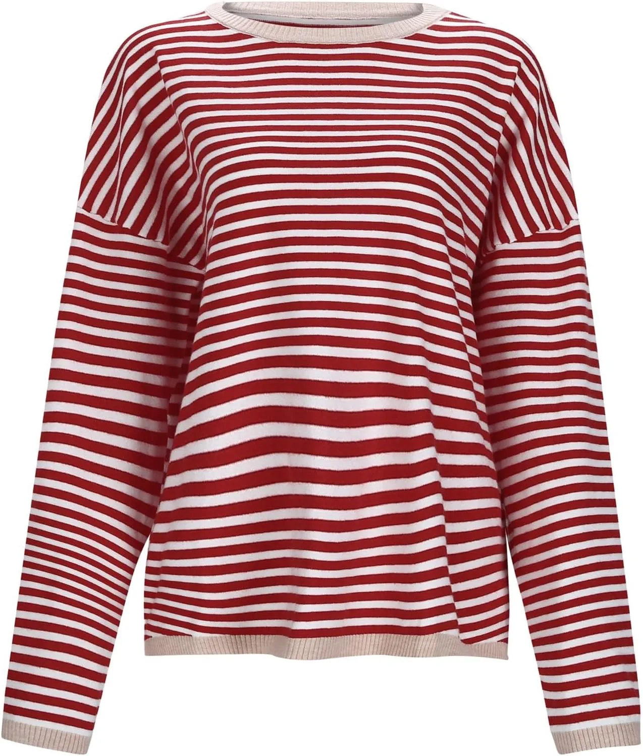 Light Sweatshirt for Women Fashion Casual Round Neck Striped Tops Long Sleeved Sweater Hoodless Hoodie