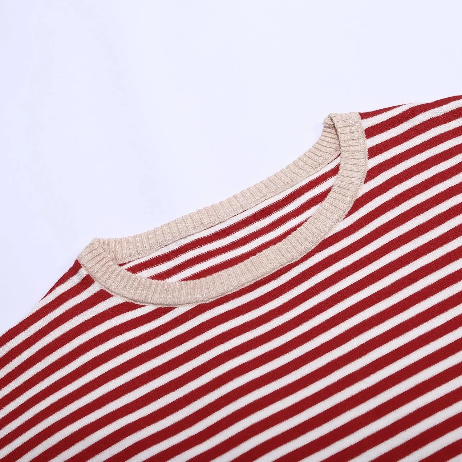 Light Sweatshirt for Women Fashion Casual Round Neck Striped Tops Long Sleeved Sweater Hoodless Hoodie