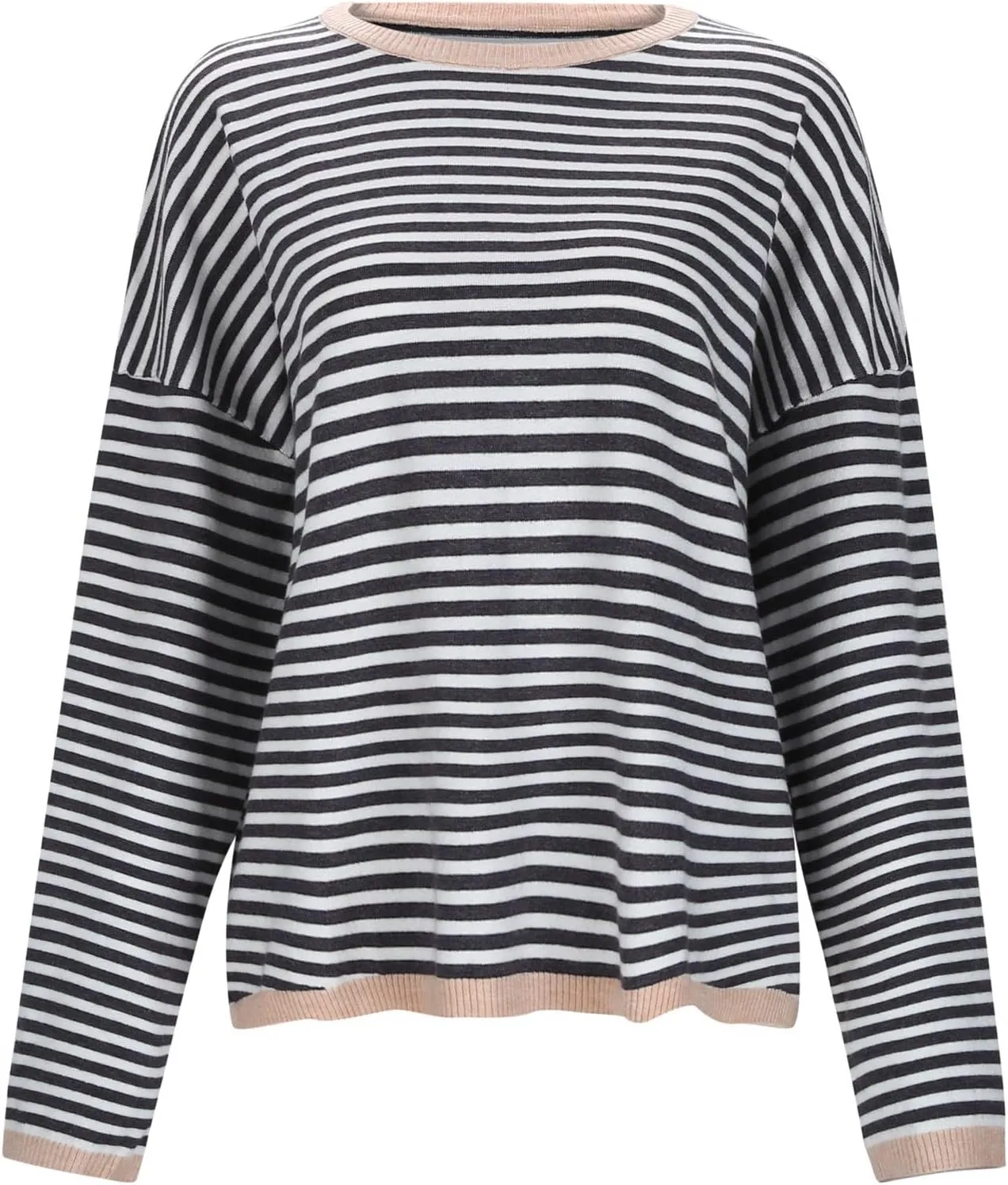Light Sweatshirt for Women Fashion Casual Round Neck Striped Tops Long Sleeved Sweater Hoodless Hoodie