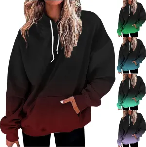 Lightweight Oversized Hoodies For Women 2024 Loose Long Sleeve Drawstring Hooded Sweatshirt Gradient Fall Pullovers oversized hoodies for women Wine XL