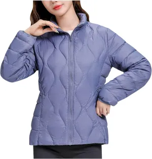 Lightweight Quilted Jackets for Women Stand Collar Jacket Zip up Puffer Jacket Padded Down Jacket with Pockets