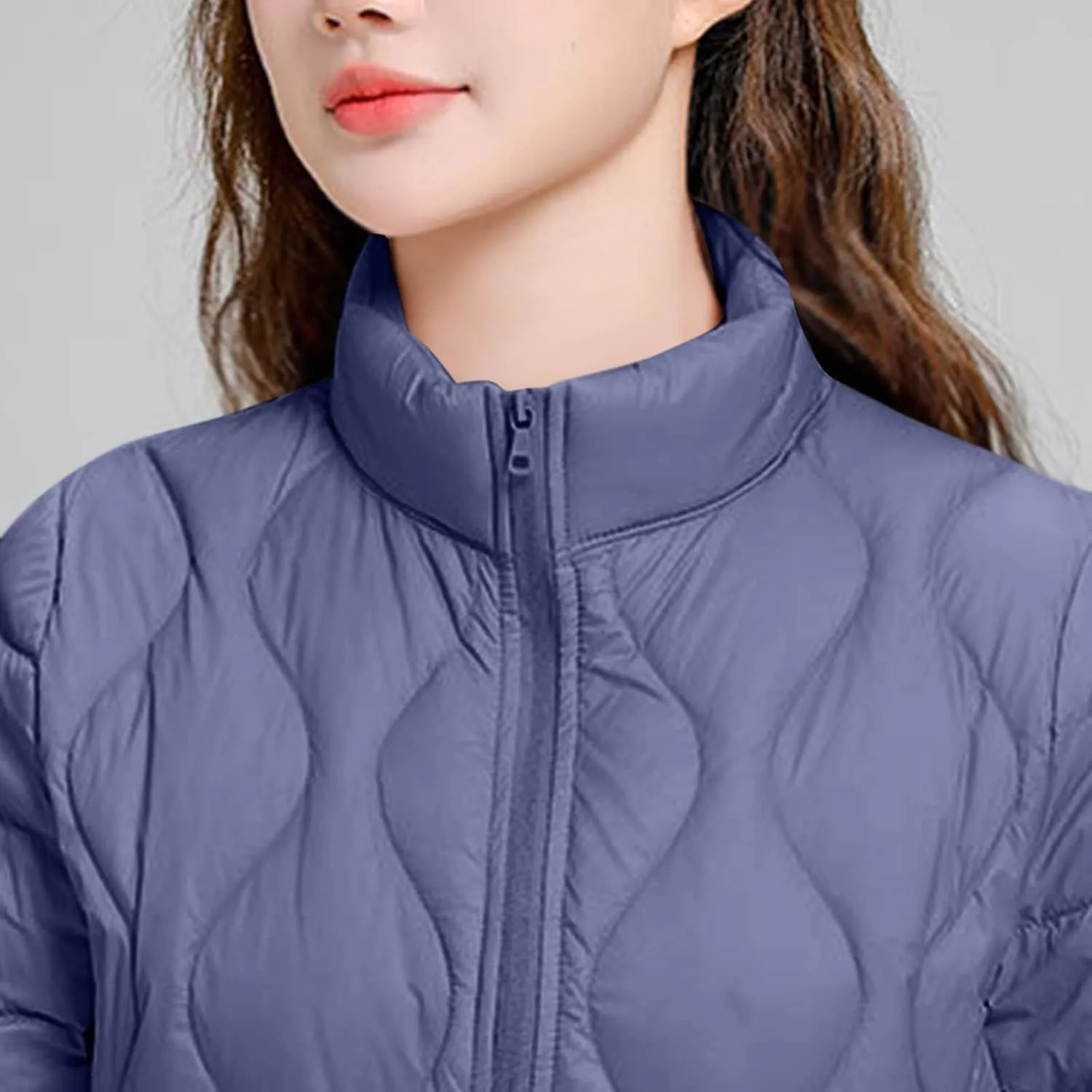 Lightweight Quilted Jackets for Women Stand Collar Jacket Zip up Puffer Jacket Padded Down Jacket with Pockets