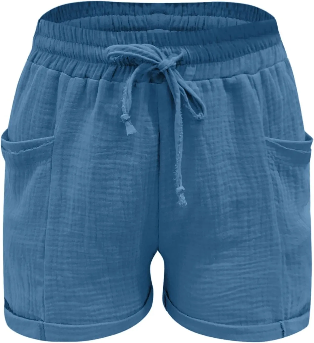 Linen Shorts for Women Elastic Waist Drawstring Shorts Summer Casual Lightweight Lounge Beach Shorts with Pockets