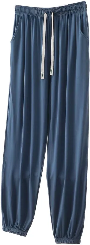 Lu's Chic Men's Lounge Pants Lightweight Soft Summer Modal Comfy Stretch Joggers Loose Baggy Elastic Waist Nightwear Pockets