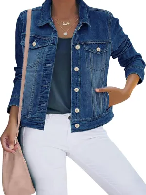 luvamia Women's Basic Button Down Stretch Fitted Long Sleeves Denim Jean Jacket