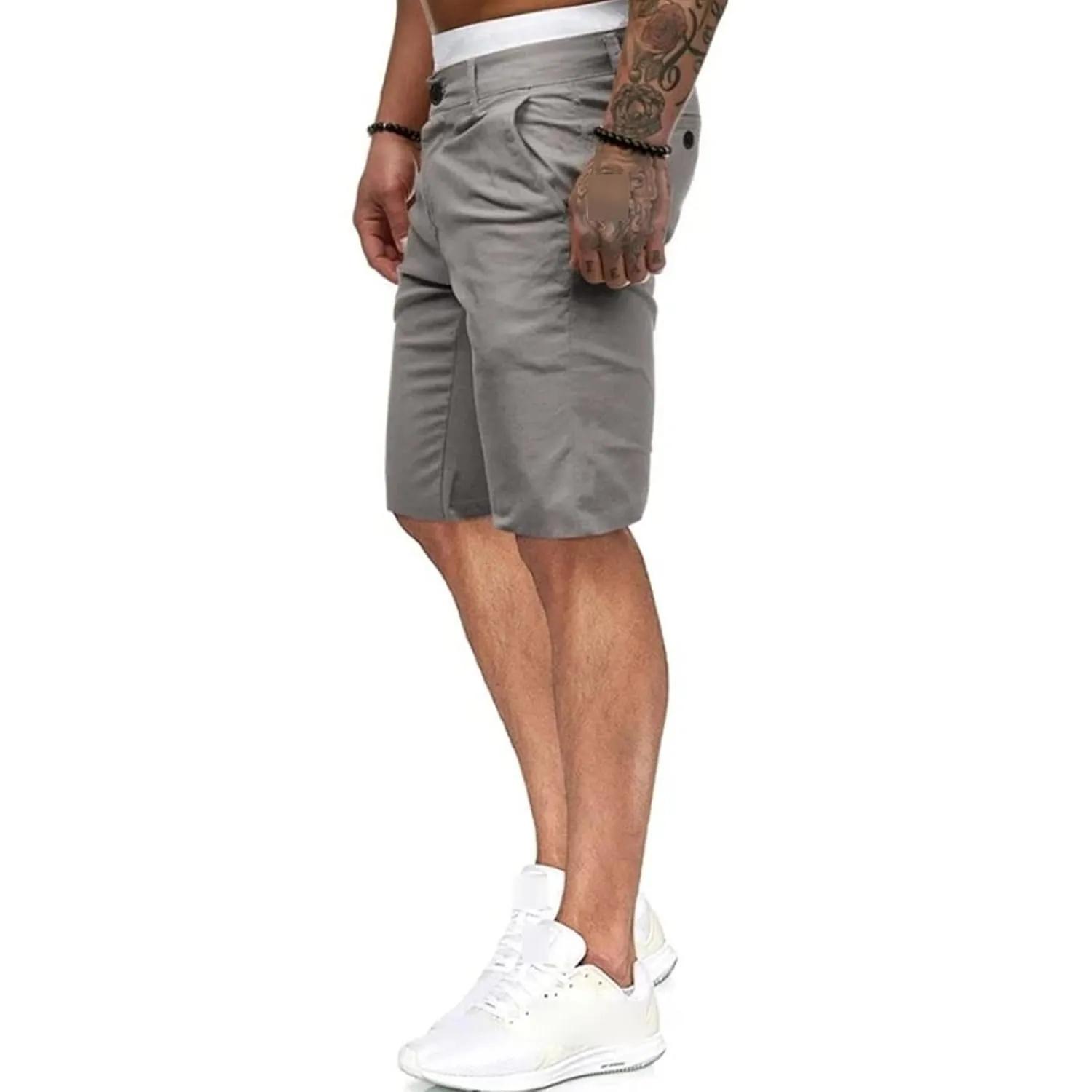 Maiyifu-GJ Men's Slim Fit Classic Chino Short Comfort Stretch Solid Dress Shorts Lightweight Straight Leg Flat Front Shorts (Light Grey,Medium)