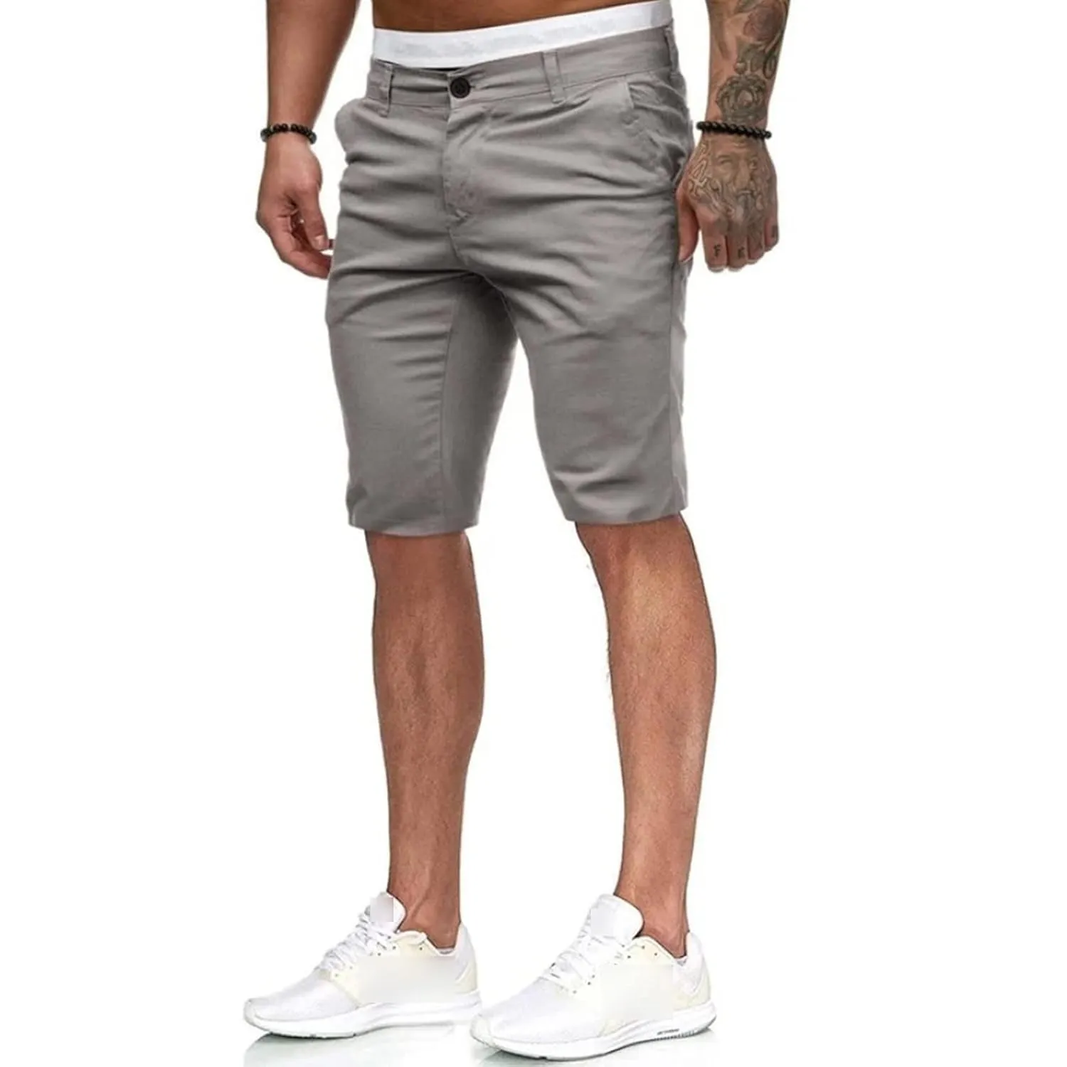 Maiyifu-GJ Men's Slim Fit Classic Chino Short Comfort Stretch Solid Dress Shorts Lightweight Straight Leg Flat Front Shorts (Light Grey,Medium)
