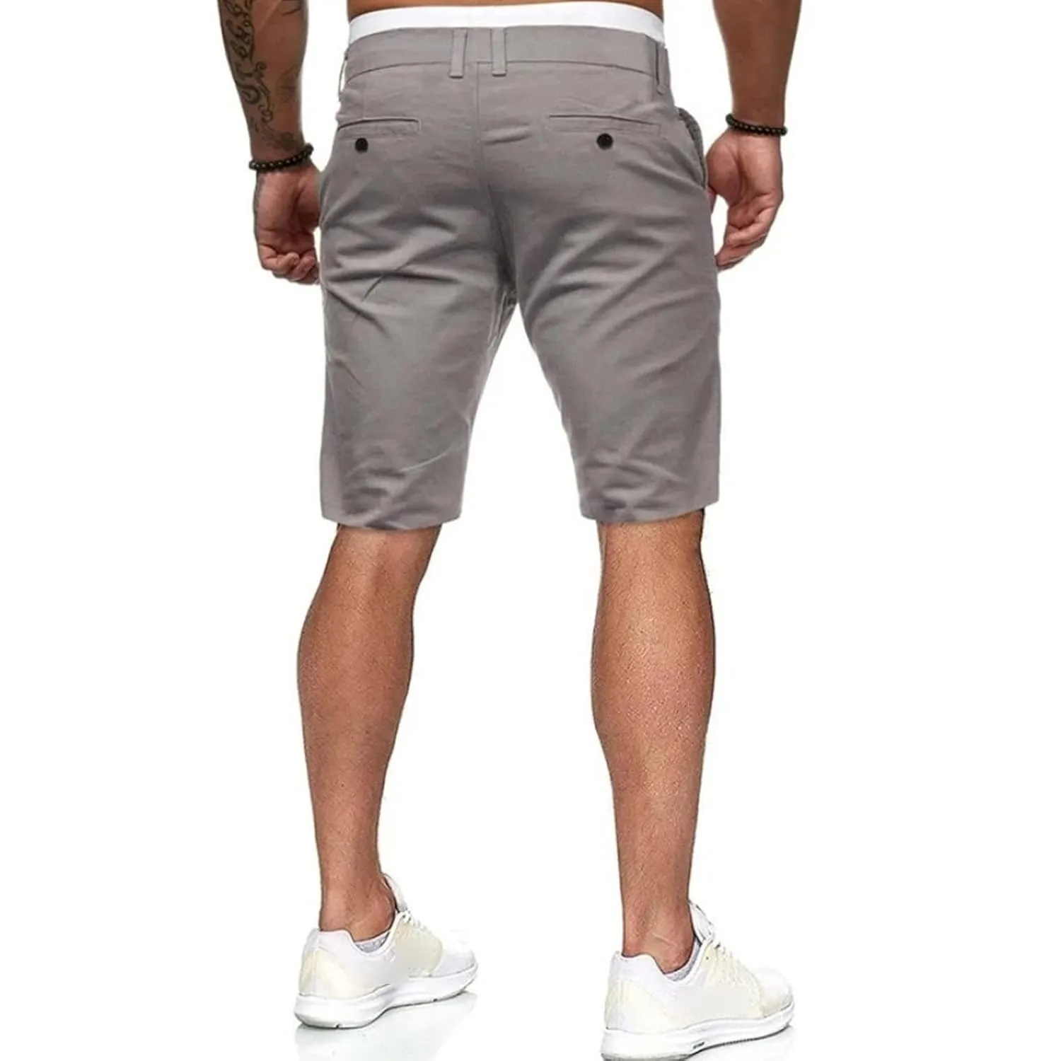 Maiyifu-GJ Men's Slim Fit Classic Chino Short Comfort Stretch Solid Dress Shorts Lightweight Straight Leg Flat Front Shorts (Light Grey,Medium)