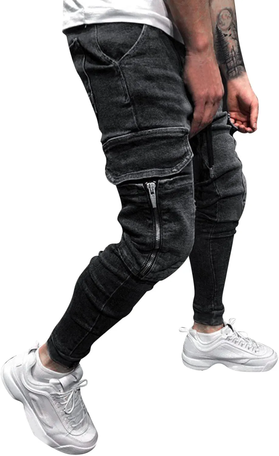 Means Jeans Casual Pocket Drawstring Waist Solid Color Slim Toe Jeans Pants Flex Waist Jean Men's Lightweight Jeans
