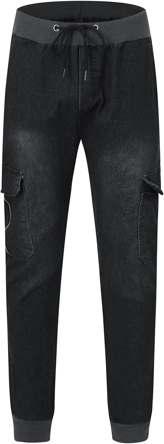 Means Jeans Casual Pocket Drawstring Waist Solid Color Slim Toe Jeans Pants Flex Waist Jean Men's Lightweight Jeans