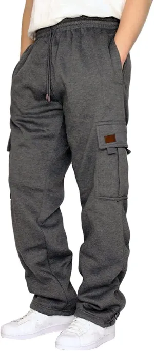 Men Cargo Pants Loose Straight Fit Casual Joggers Drawstring Stretch Elastic Waist Pants Big and Tall Baggy Pants