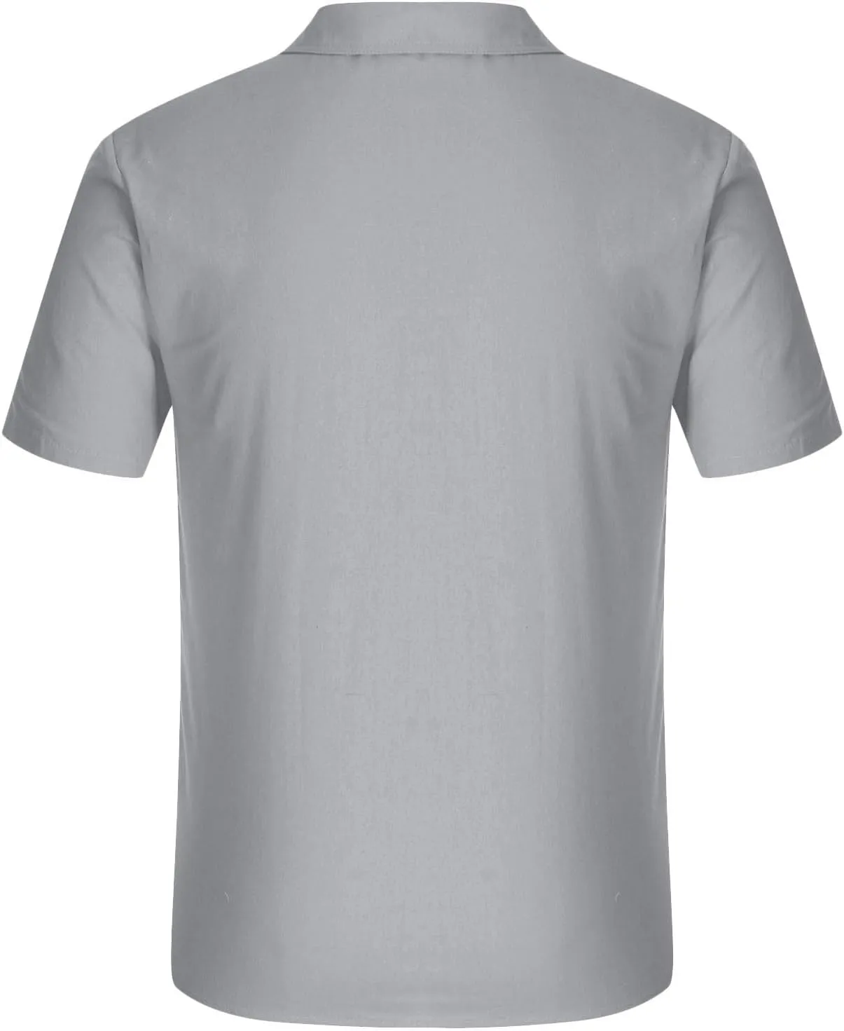 Men Cotton Linen Shirts Summer Short Sleeve Tops Vacation Casual Blouse with Double Pockets Solid Color Tees