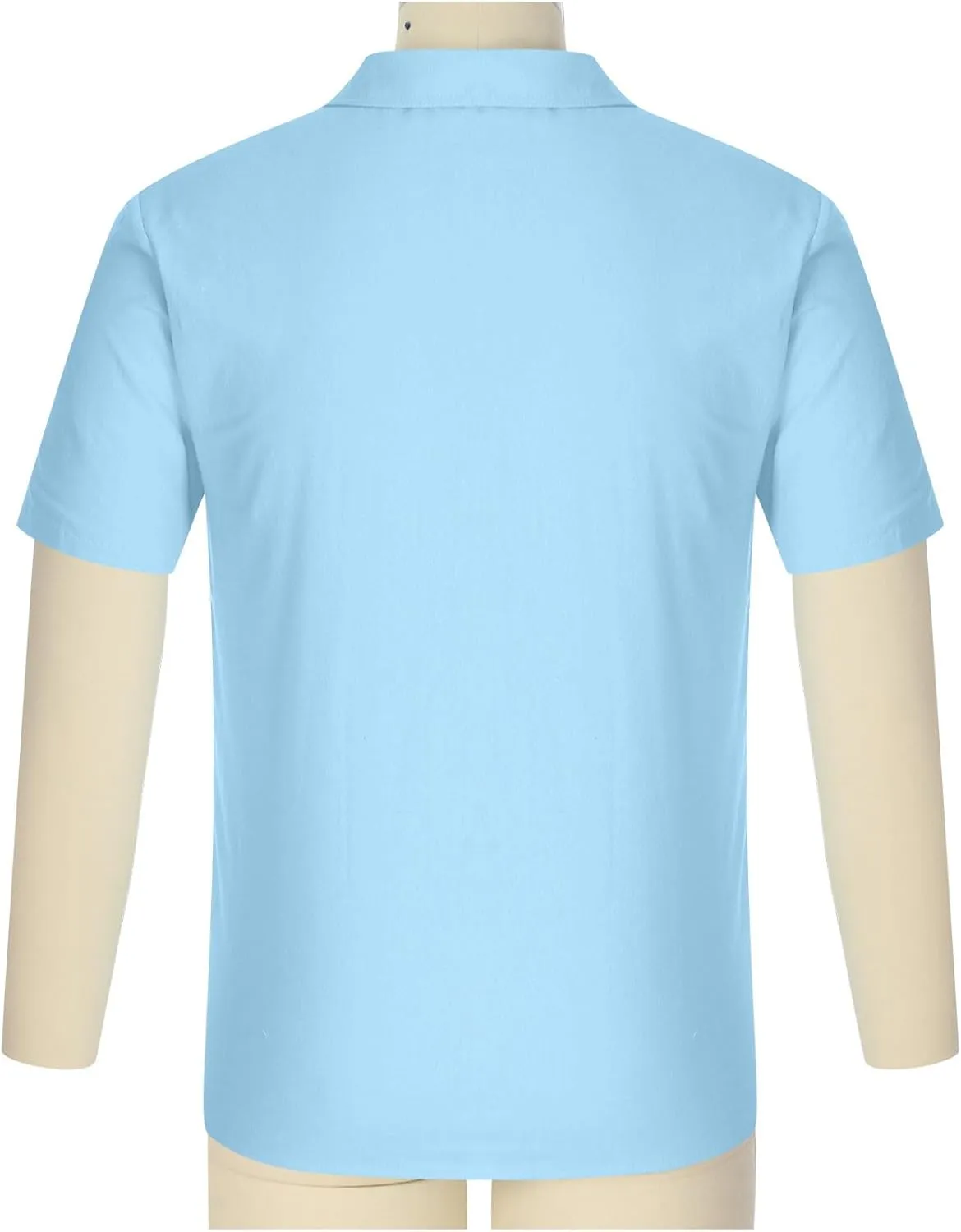 Men Cotton Linen Shirts Summer Short Sleeve Tops Vacation Casual Blouse with Double Pockets Solid Color Tees
