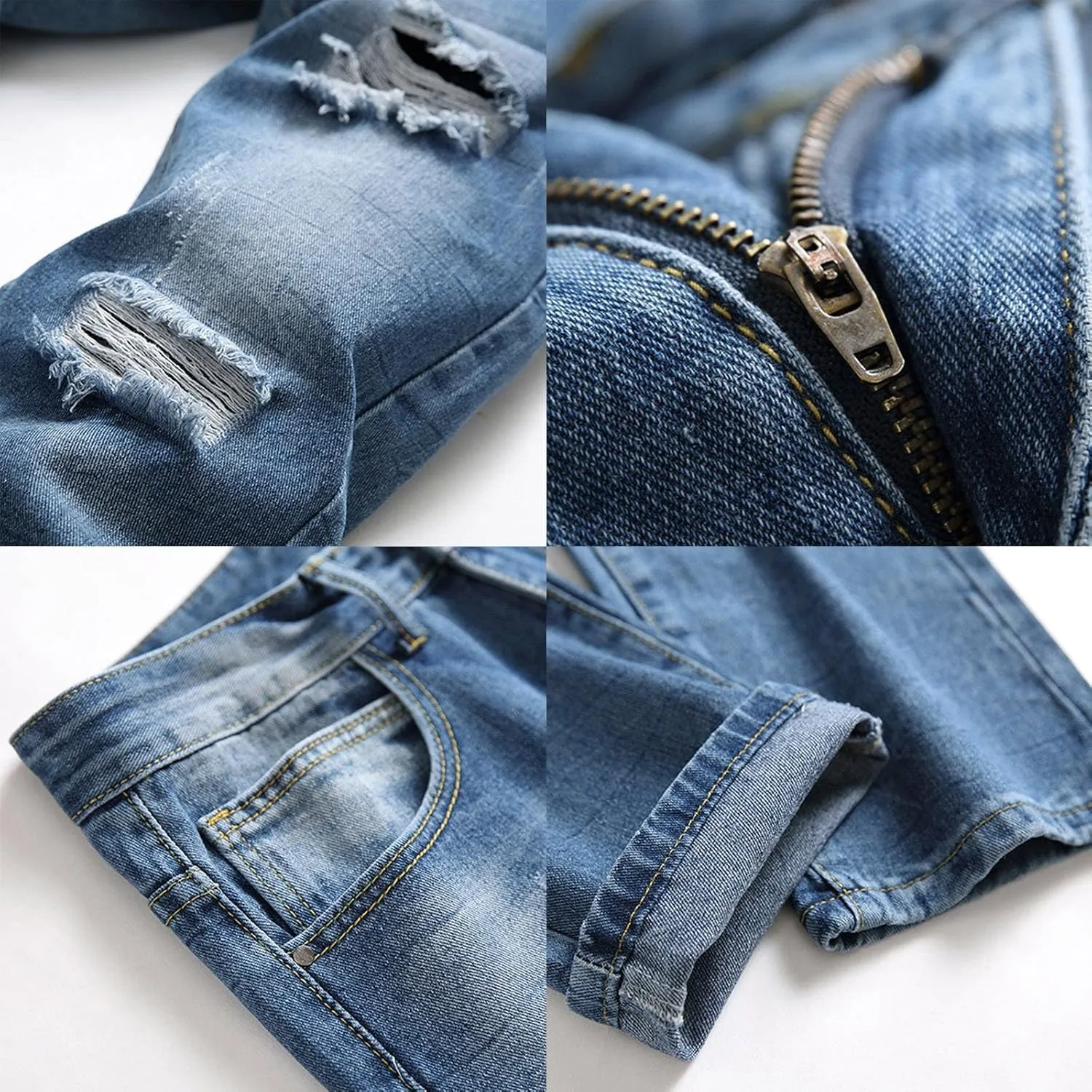 Men Slim Zipper Denim Jeans Pants Straight Leg Plus Size Fashion Pants Flex Waist Jean Jeans for Men Big and Tall