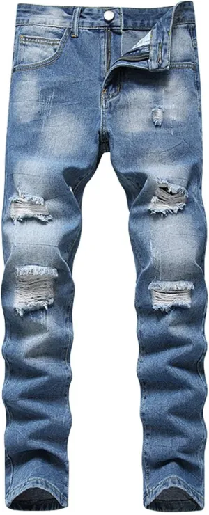 Men Slim Zipper Denim Jeans Pants Straight Leg Plus Size Fashion Pants Flex Waist Jean Jeans for Men Big and Tall