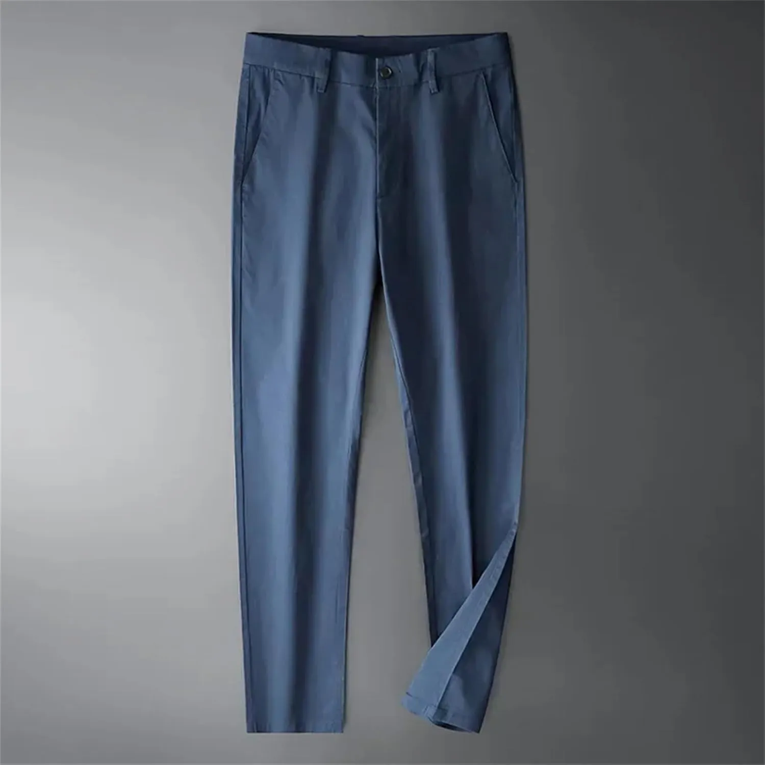 Men Spring Cotton Simple Casual Trousers Slightly Elastic Straight Solid Thin Loose Pants