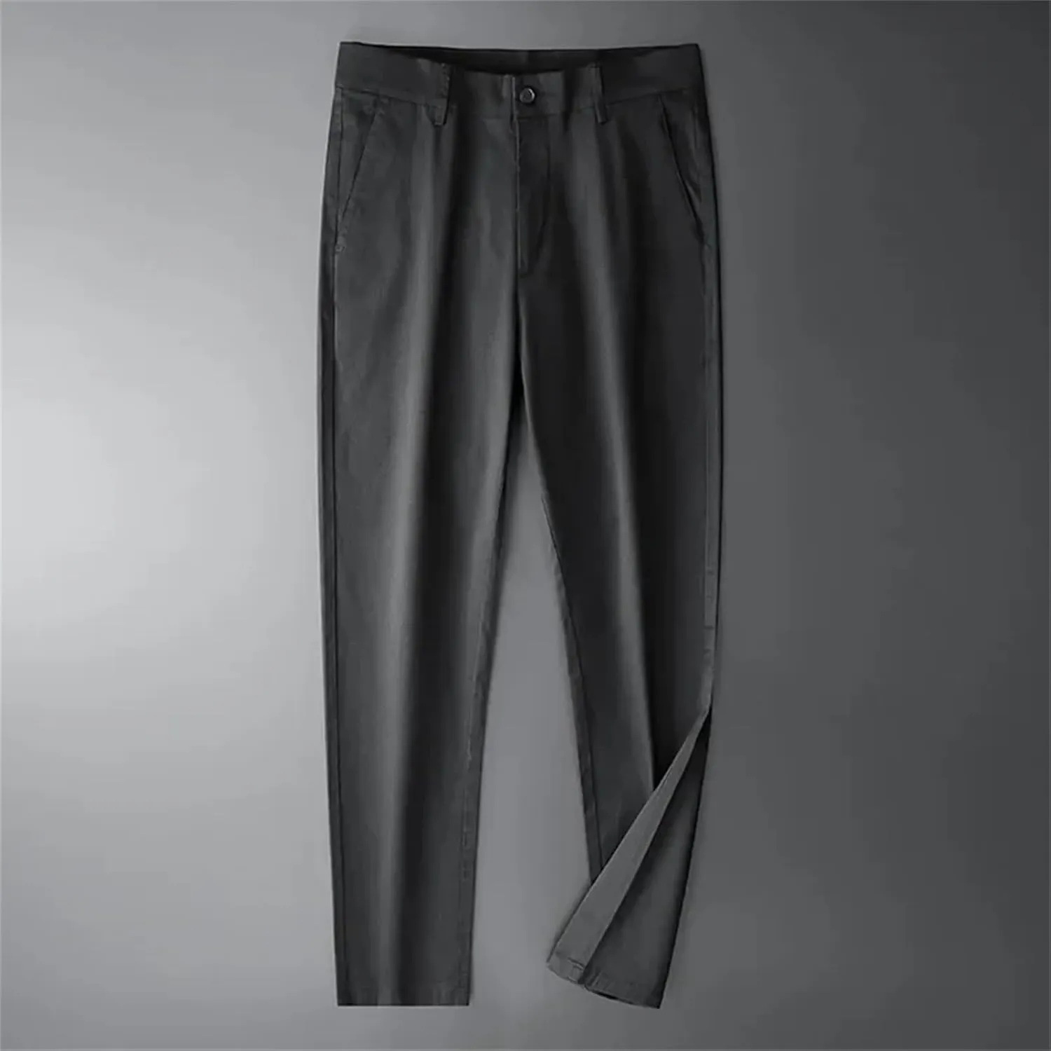 Men Spring Cotton Simple Casual Trousers Slightly Elastic Straight Solid Thin Loose Pants