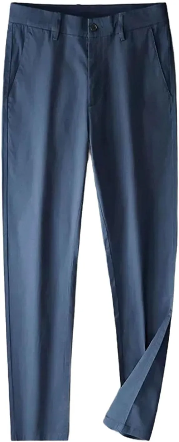 Men Spring Cotton Simple Casual Trousers Slightly Elastic Straight Solid Thin Loose Pants