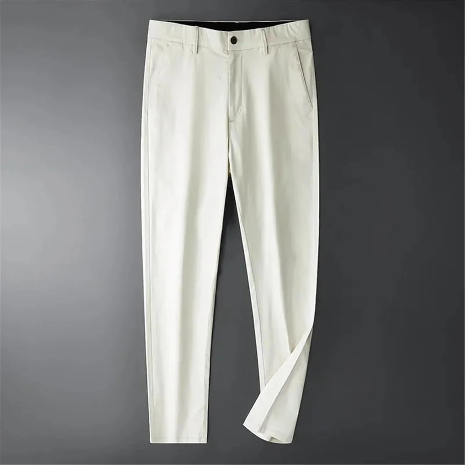Men Spring Cotton Simple Casual Trousers Slightly Elastic Straight Solid Thin Loose Pants