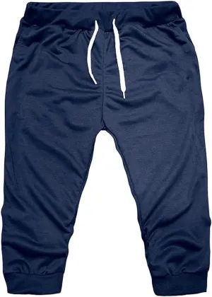 Mens 3/4 Joggers Capri Pants Cotton Below Knee Length Running Shorts Drawstring Slim Fit Workout Capri Joggers