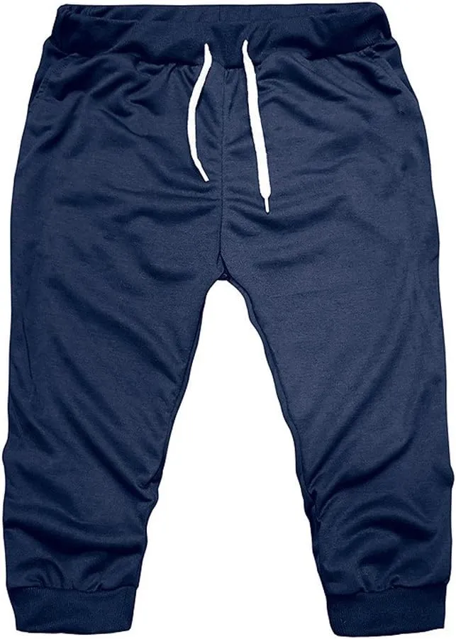 Mens 3/4 Joggers Capri Pants Cotton Below Knee Length Running Shorts Drawstring Slim Fit Workout Capri Joggers