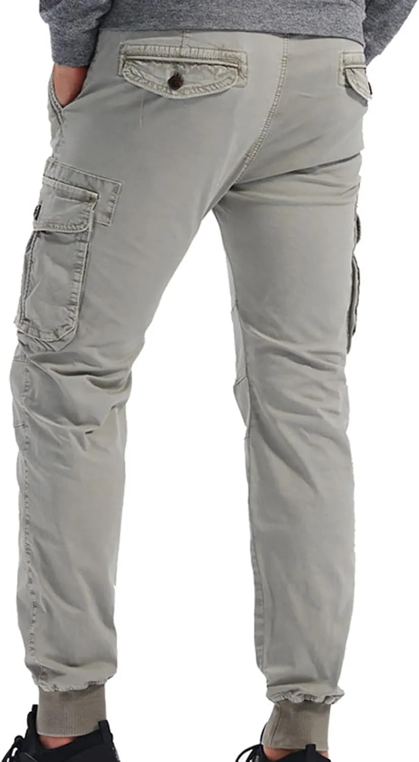 Mens Cargo Pants Multi Pockets Hiking Pants Cotton Stretch Elastic Waist Lightweight Trousers Outdoor Casual Pants