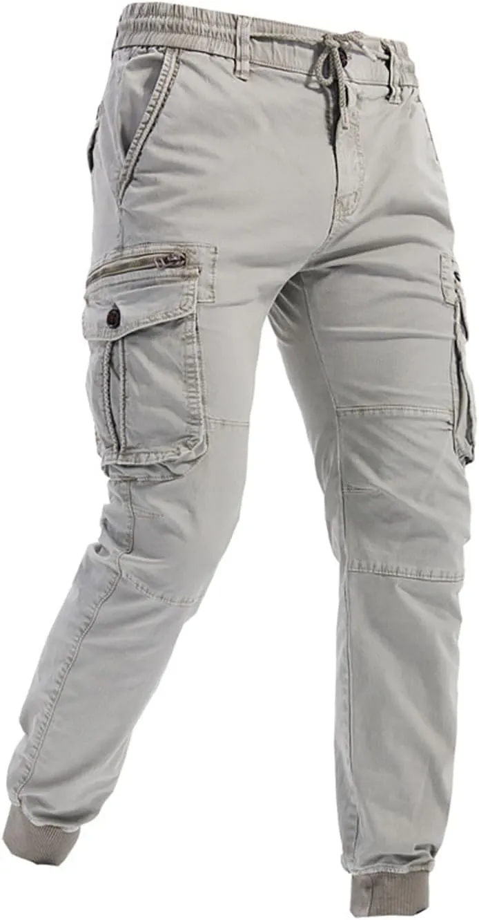 Mens Cargo Pants Multi Pockets Hiking Pants Cotton Stretch Elastic Waist Lightweight Trousers Outdoor Casual Pants