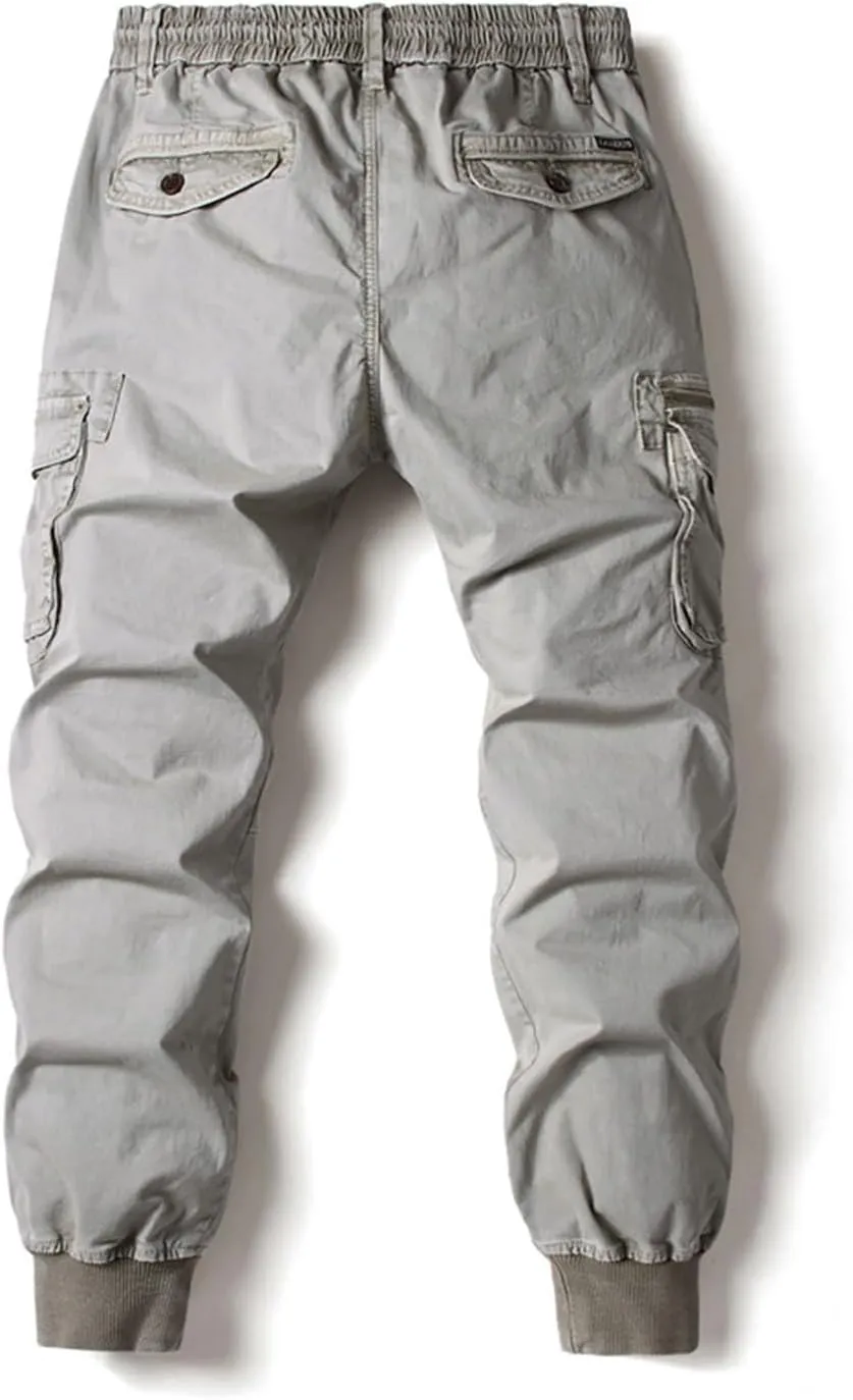 Mens Cargo Pants Multi Pockets Hiking Pants Cotton Stretch Elastic Waist Lightweight Trousers Outdoor Casual Pants