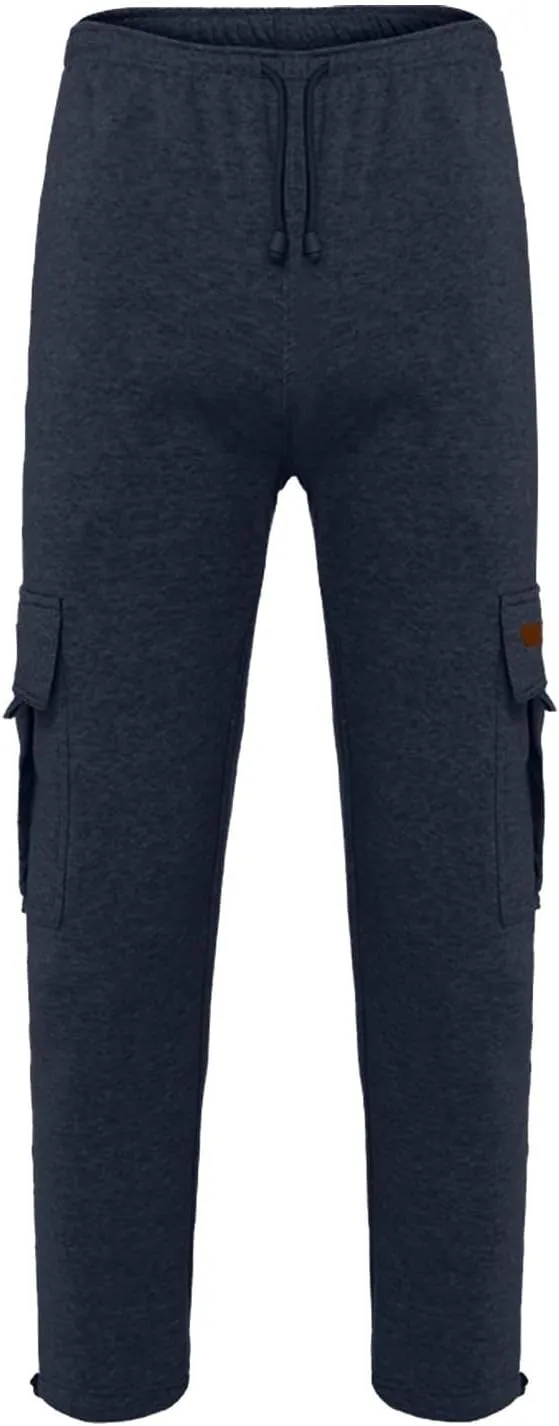 Men's Cargo Sweatpants Heavyweight Fleece Joggers Loose Fit Open Bottom Workout Athletic Pants with Pockets
