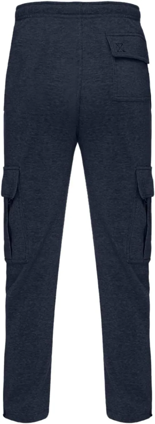 Men's Cargo Sweatpants Heavyweight Fleece Joggers Loose Fit Open Bottom Workout Athletic Pants with Pockets
