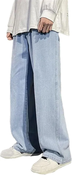 Men's Casual High Waist Straight Jeans Loose Wide Leg Jeans with Pockets with Pockets