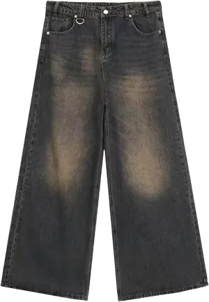 Men's Casual High Waist Wide Leg Jeans Pants Classic Vintage Straight Jeans with Pockets