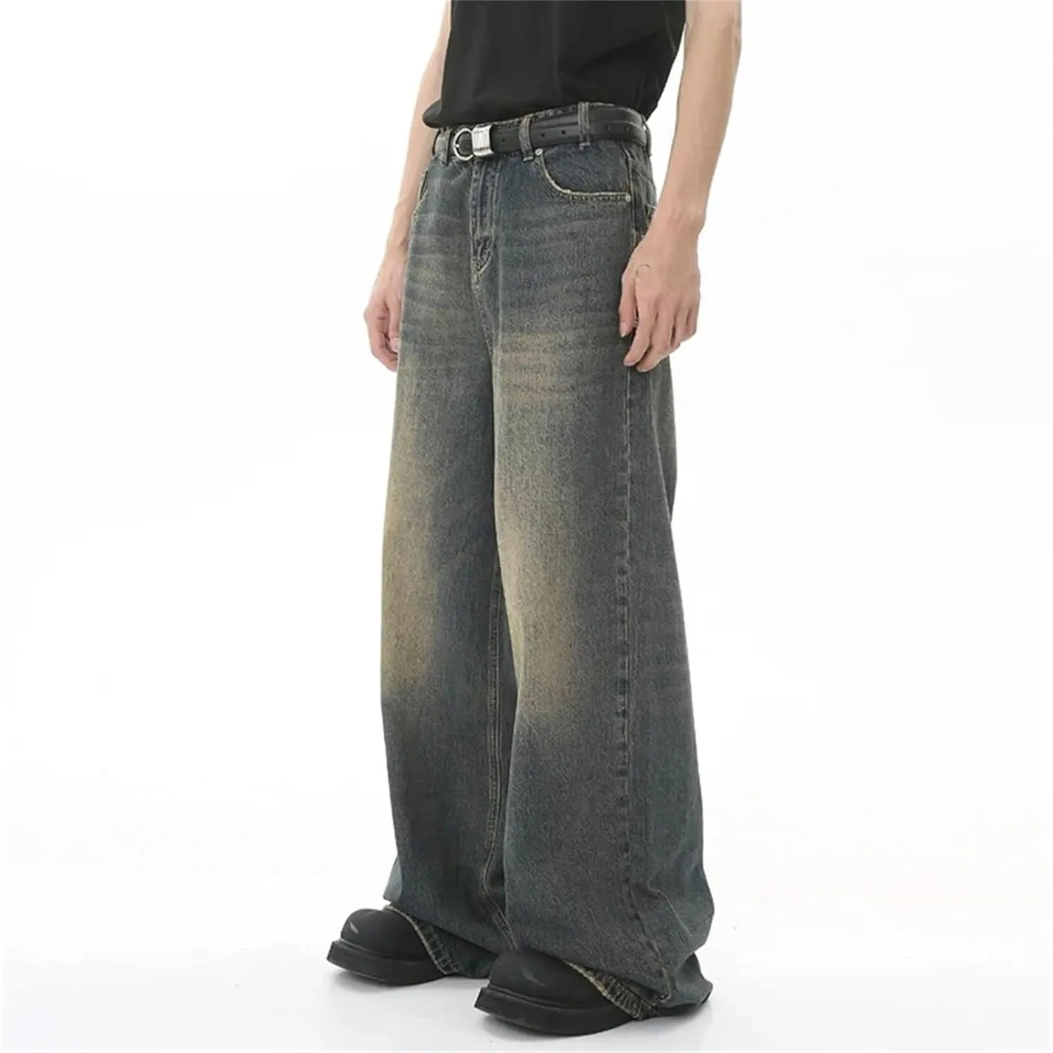 Men's Casual High Waist Wide Leg Jeans Pants Classic Vintage Straight Jeans with Pockets