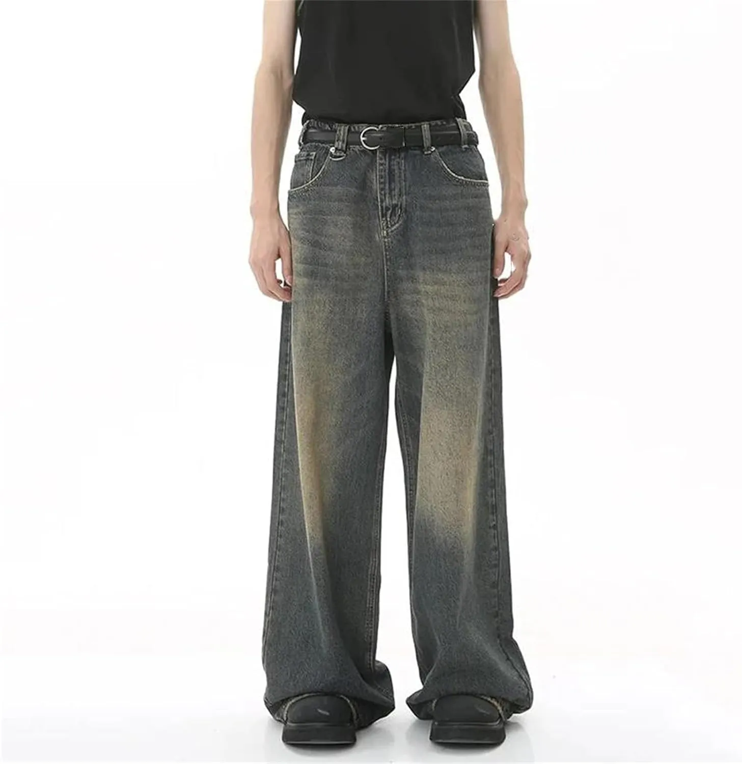 Men's Casual High Waist Wide Leg Jeans Pants Classic Vintage Straight Jeans with Pockets