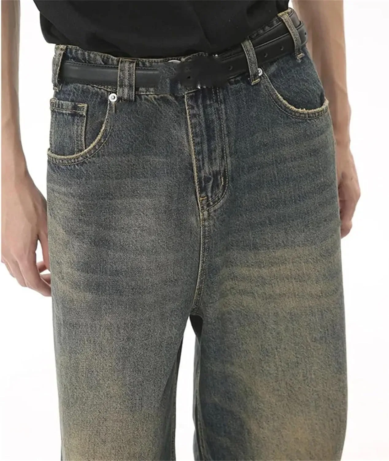 Men's Casual High Waist Wide Leg Jeans Pants Classic Vintage Straight Jeans with Pockets
