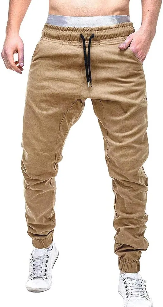 Men's Casual Pants Cargo Pocket Drawstring Classic Elastic Waist Casual Stretch Joggers Workout Running