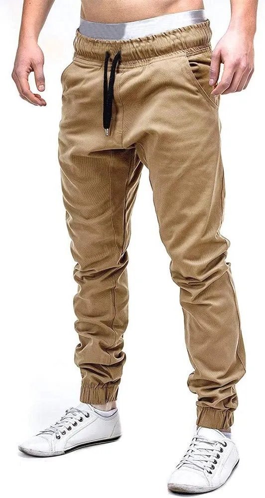 Men's Casual Pants Cargo Pocket Drawstring Classic Elastic Waist Casual Stretch Joggers Workout Running