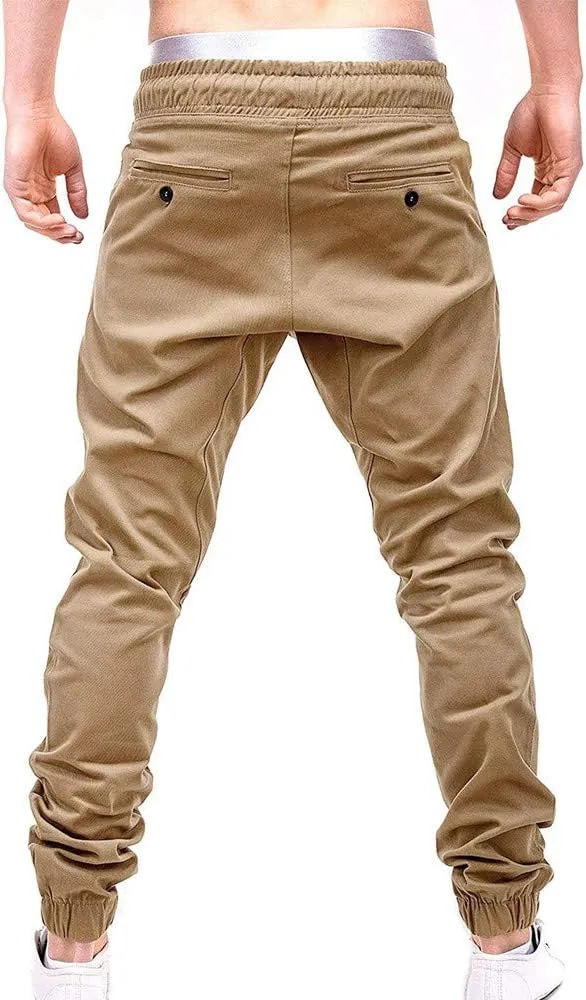 Men's Casual Pants Cargo Pocket Drawstring Classic Elastic Waist Casual Stretch Joggers Workout Running