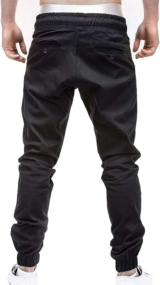 Men's Casual Pants Cargo Pocket Drawstring Classic Elastic Waist Casual Stretch Joggers Workout Running