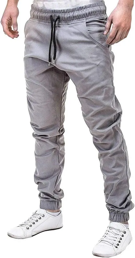 Men's Casual Pants Cargo Pocket Drawstring Classic Elastic Waist Casual Stretch Joggers Workout Running