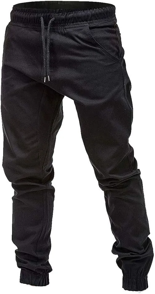 Men's Casual Pants Cargo Pocket Drawstring Classic Elastic Waist Casual Stretch Joggers Workout Running