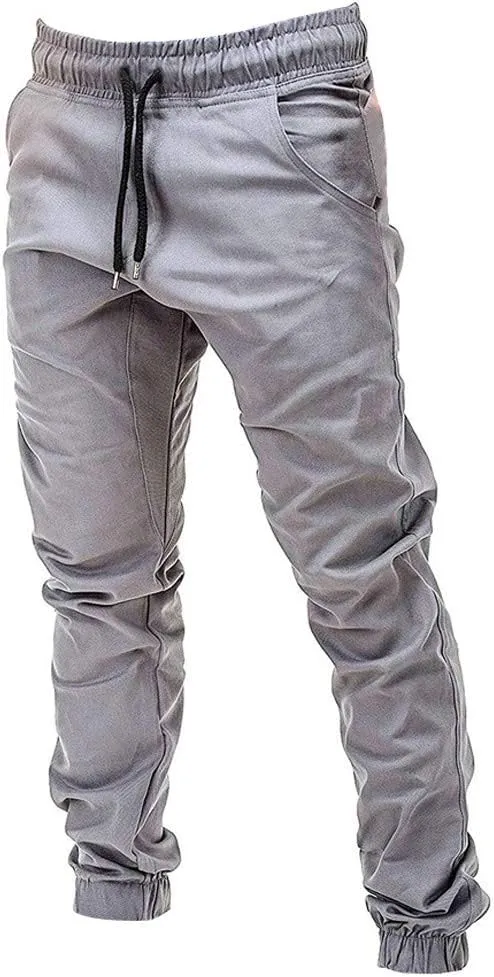 Men's Casual Pants Cargo Pocket Drawstring Classic Elastic Waist Casual Stretch Joggers Workout Running