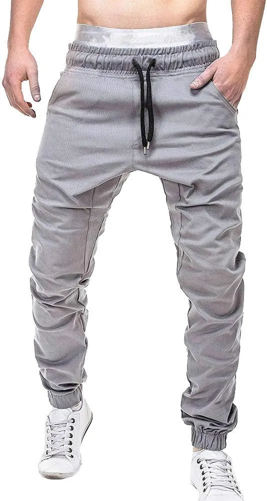Men's Casual Pants Cargo Pocket Drawstring Classic Elastic Waist Casual Stretch Joggers Workout Running